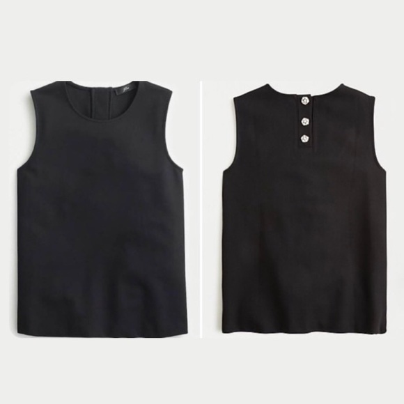 J. Crew || Jeweled Button Back Ponte Knit Sleeveless Top Black Small - Picture 1 of 8